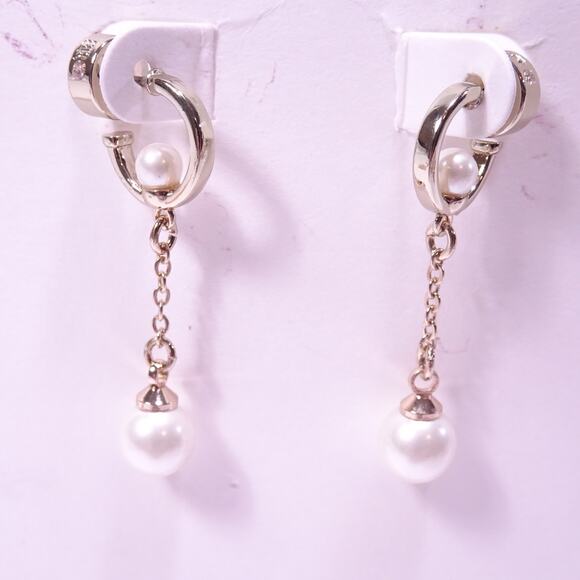 Banana Republic Women's Dainty Pearl Shiny Gold Hoop Drop Earrings NWT 58 - Picture 5 of 5